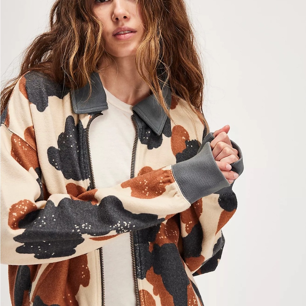 Anthropologie Cream, Black, and Brown Bomber Jacket